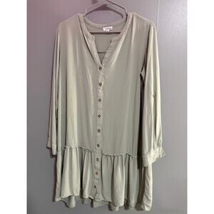 Eyeshadow Sage Green Button Front Tunic Dress Ruffle Hem Long Sleeve Size XL